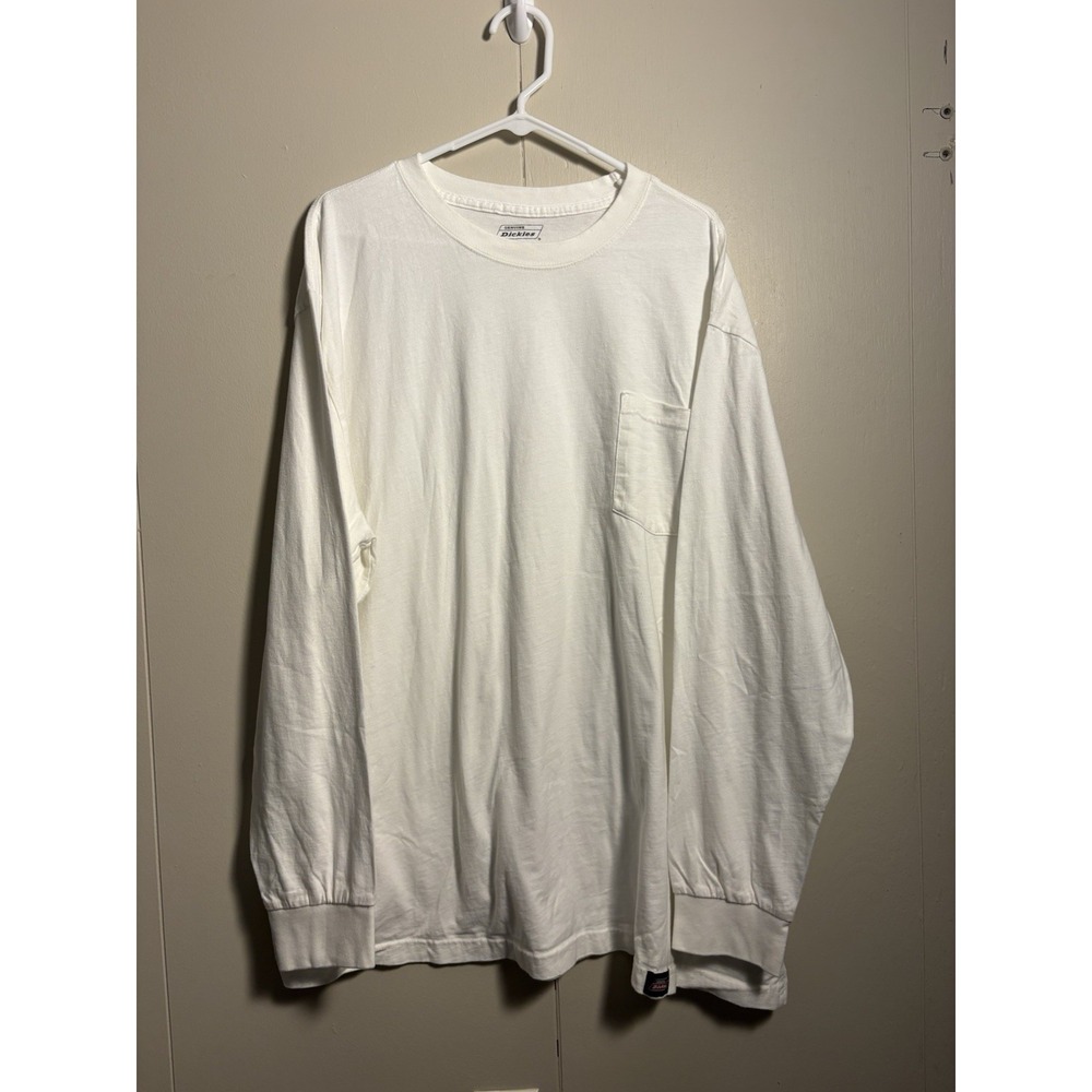 Dickies Long Sleeve Pocket T Shirt 3XL White Workwear Cotton Heavyweight Tee